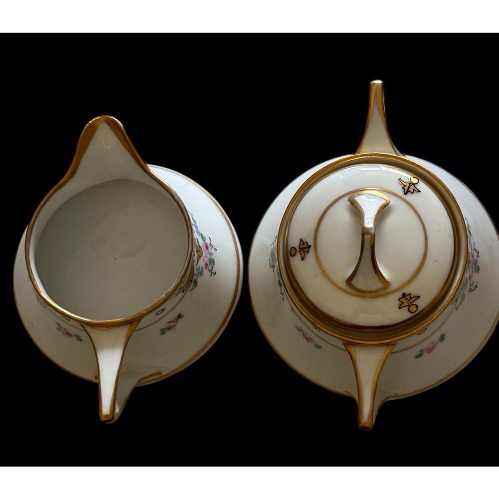 W A Pickard China Hand Painted Lidded Sugar & Creamer Antique Floral Gold Trim - Picture 3 of 7